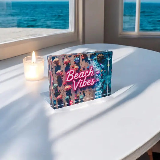 Beach Vibes  Art Crystal Block Table Decor