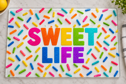 Sweet Life Glass Dessert Platter – Rainbow Sprinkle Serving Board for Cookies & Treats, Hostess & Birthday Gift