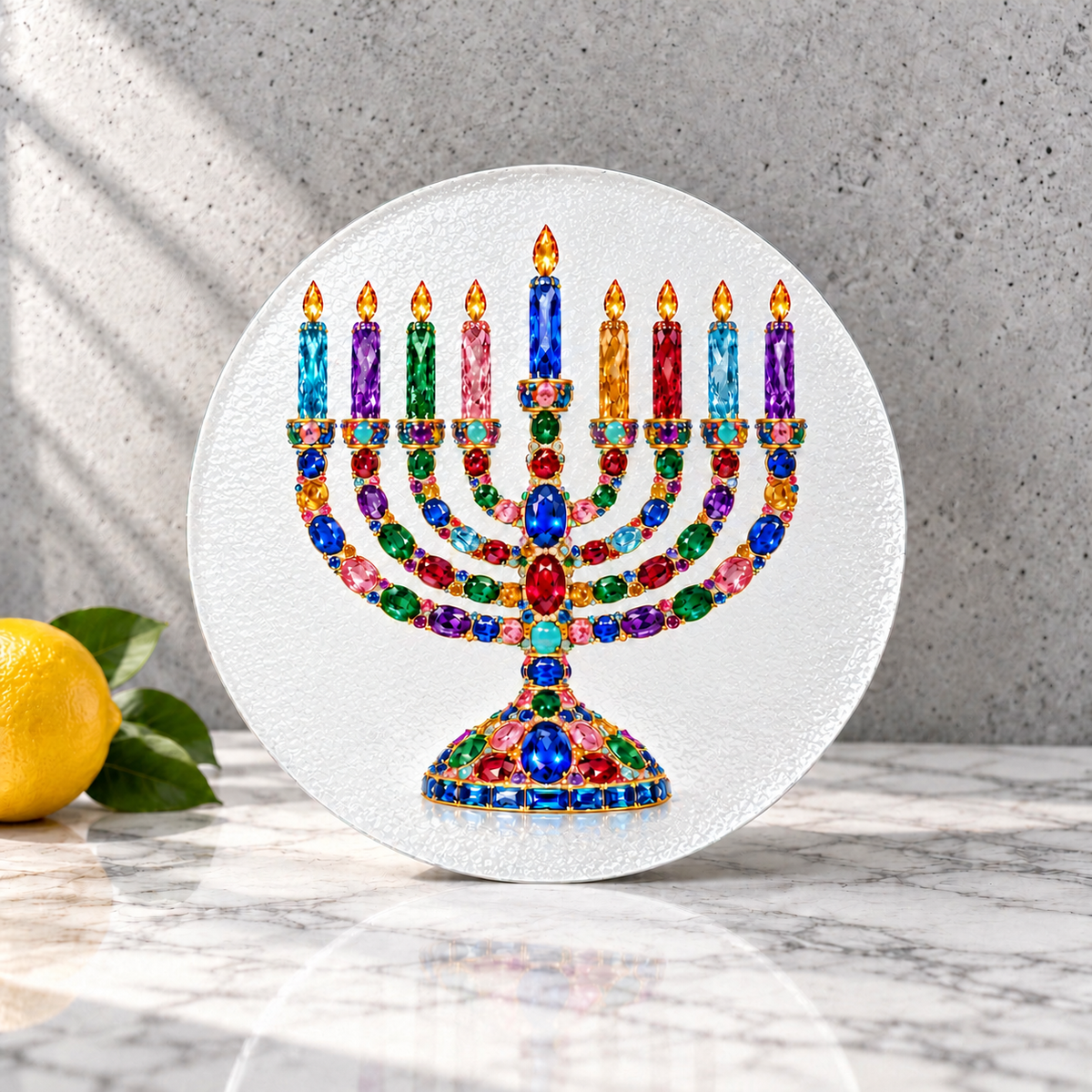 Gems Menorah Hanukkah Candle Board Serving Platter