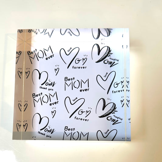 Love You Mom Mothers Day Paperweight Table Art Acrylic Block