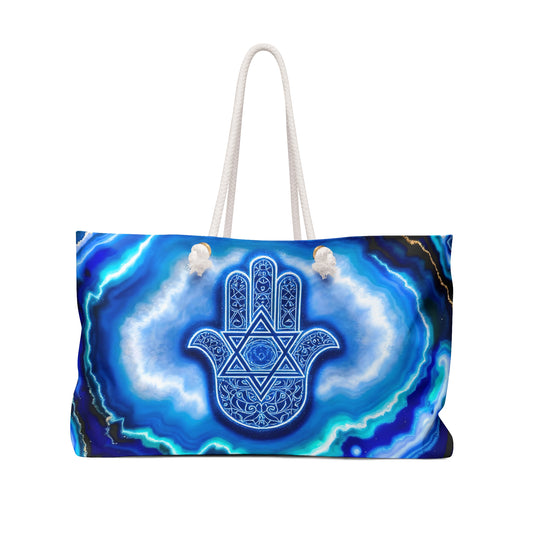 Hamsa Star Of David Jewish Star Agate Art  Tote Beach Bag Honeymoon Travel Bag Weekender Bag