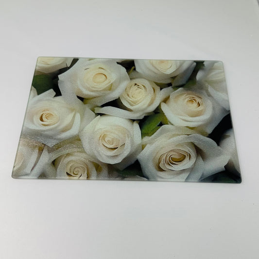 White Roses Glass Cutting Charcuterie Board