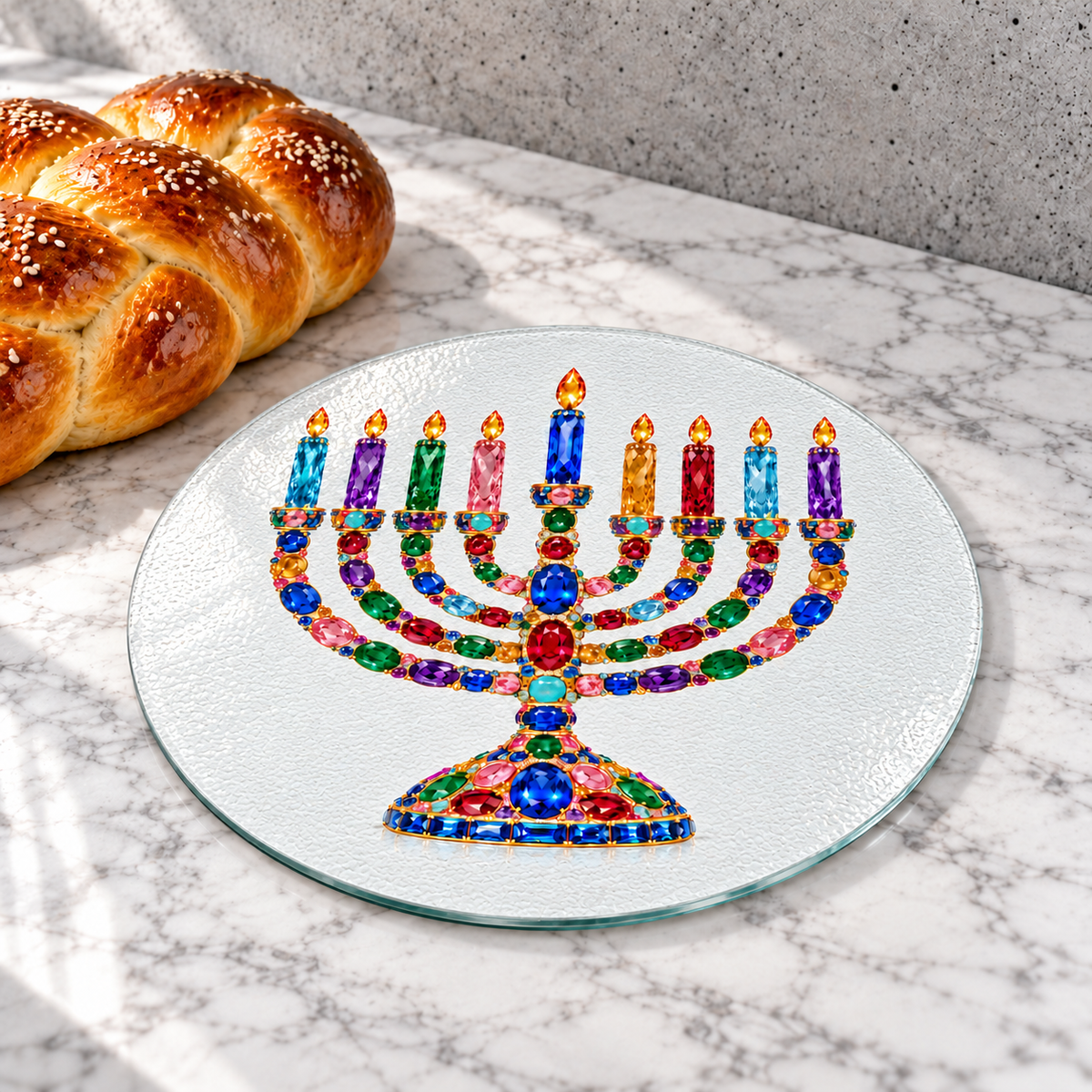 Gems Menorah Hanukkah Candle Board Serving Platter