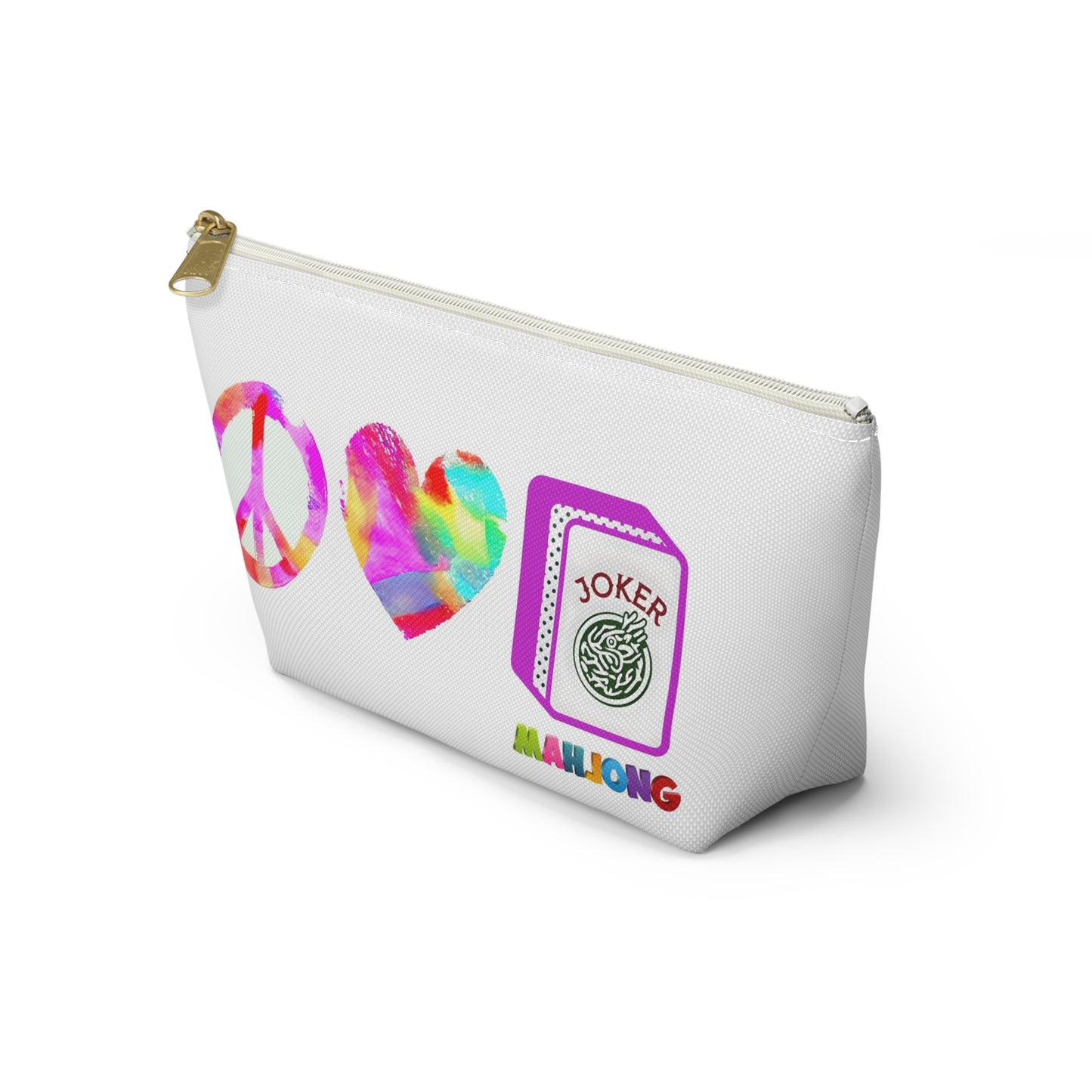 Peace Love Mahjong Tile Bag  Cosmetic Makeup Case Accessory Pouch
