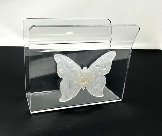Acrylic Napkin Holder Pearlized White Butterfly