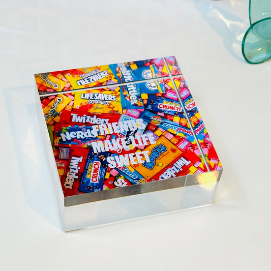 Friends Make Life Sweet Sprinkle Paperweight Table Art Acrylic Block