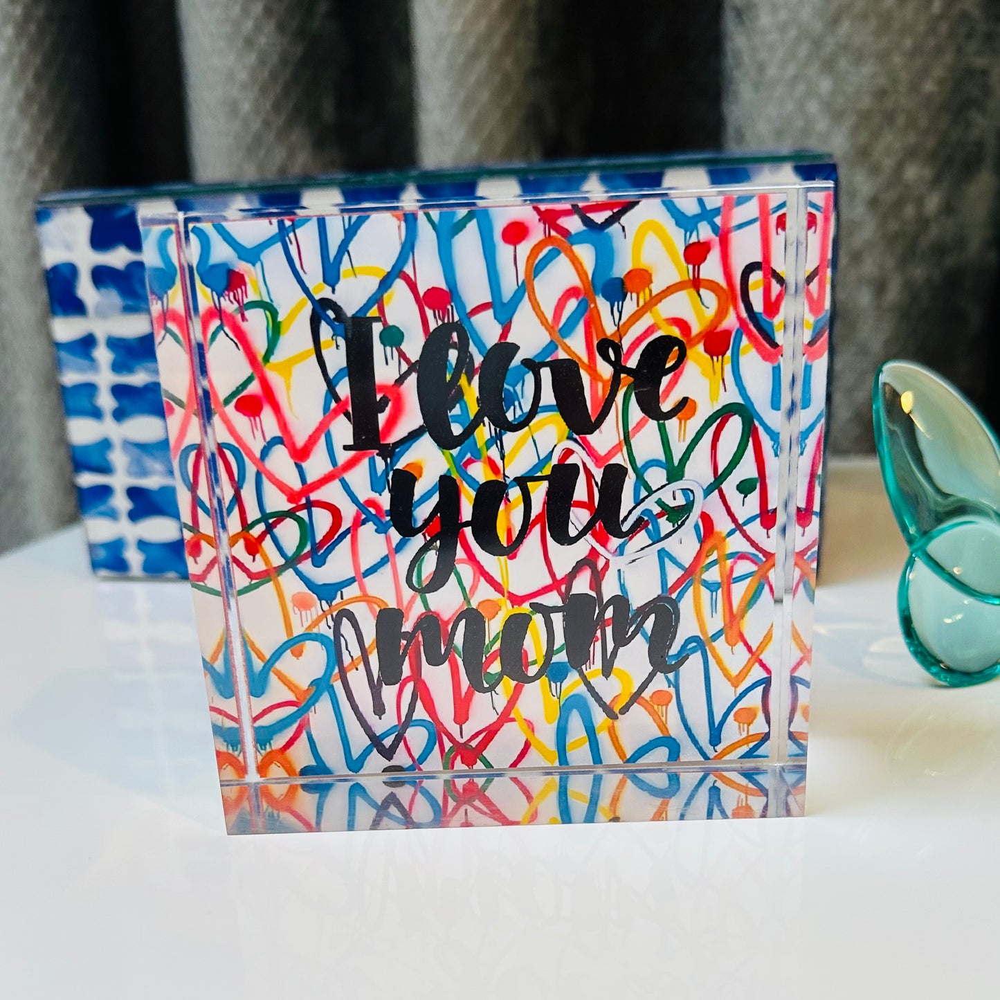 Love You Mom Mothers Day  Paperweight Table Art Acrylic Block