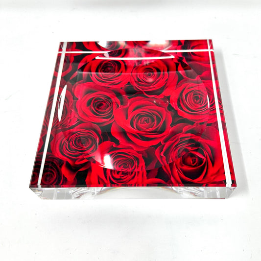 Red Roses Catchall Acrylic Block Candy Dish