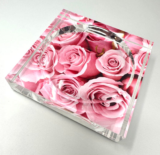 Pink Roses Catchall Acrylic Block Candy Dish