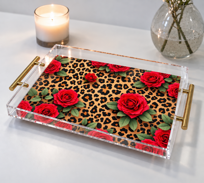 Leopard And Roses Acrylic Tray