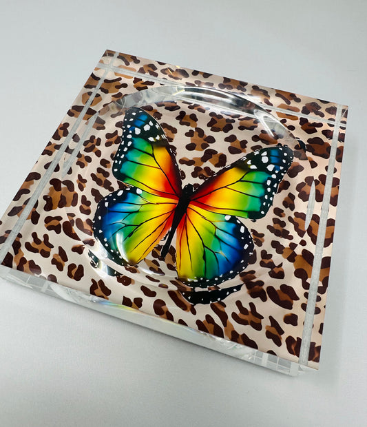 Leopard Butterfly Candy Acrylic Block  Candy Dish