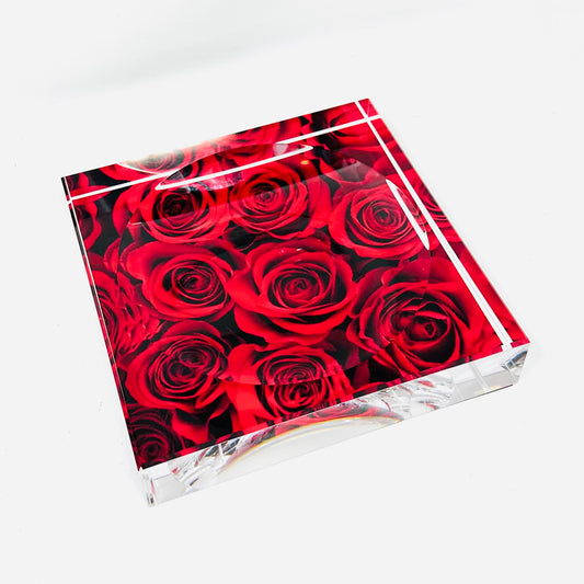 Red Roses Catchall Acrylic Block Candy Dish