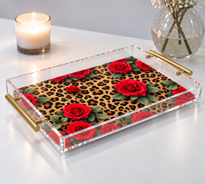 Leopard And Roses Acrylic Tray