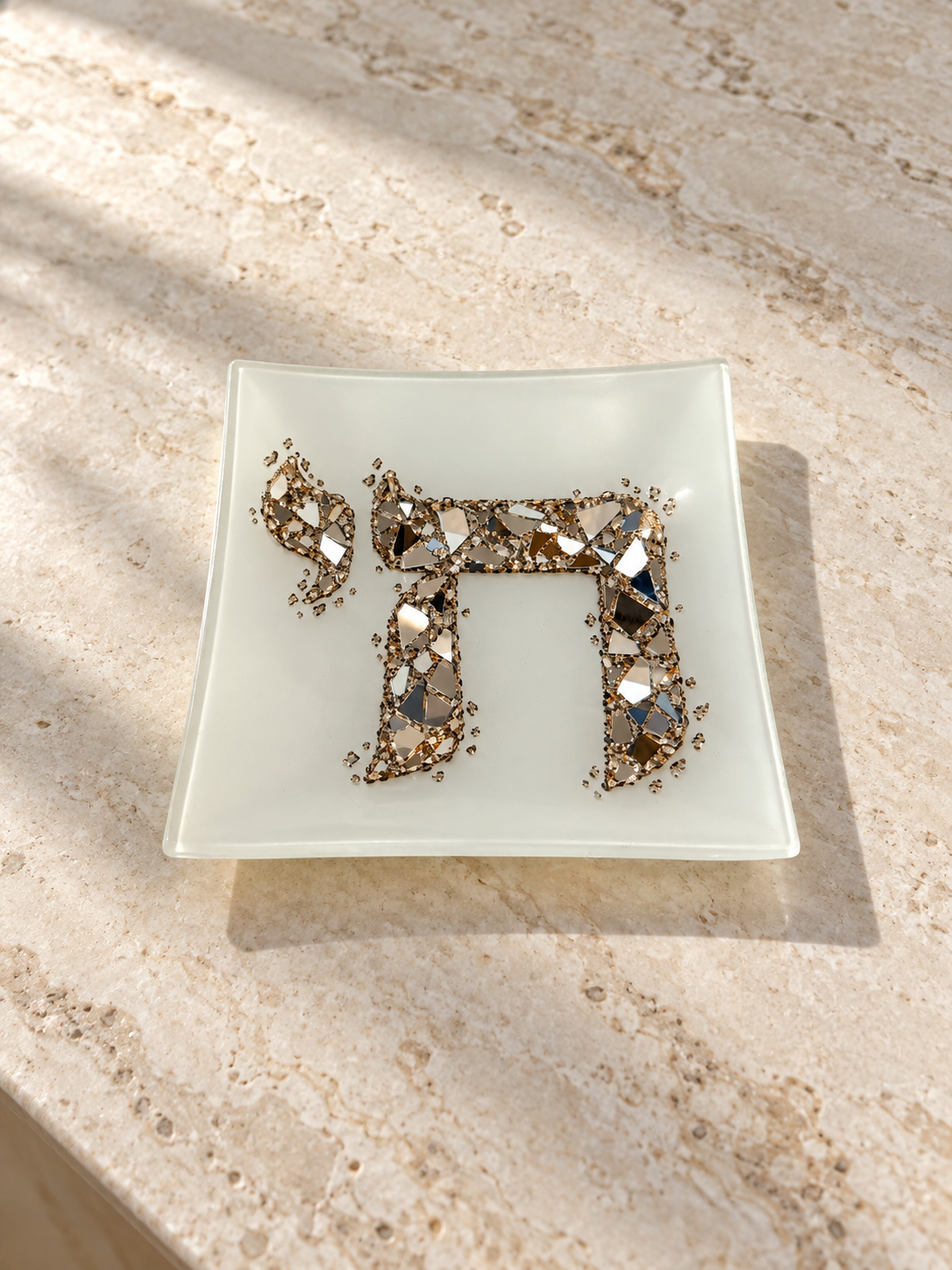 Chai Life Diamond Gem Trinket Tray Judaica Art