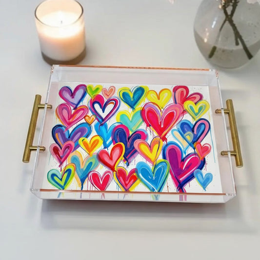 Abstract Colorful Hearts Art Acrylic Tray