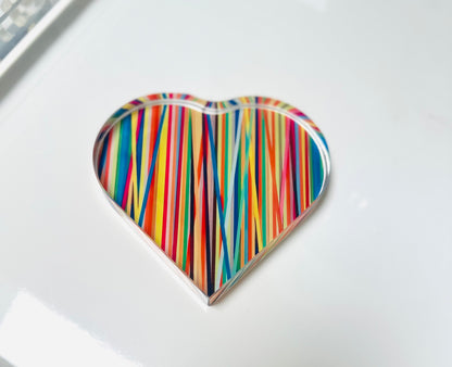Abstract Colorful Lines Crystal Heart Paperweight Table Decor