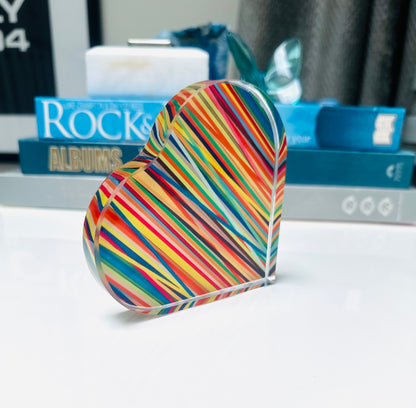 Abstract Colorful Lines Crystal Heart Paperweight Table Decor