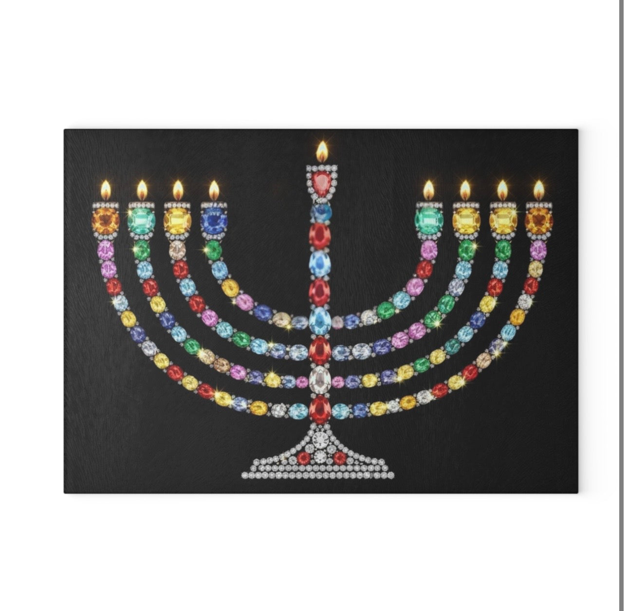Gem Menorah Judaica Cutting Board Candle Board