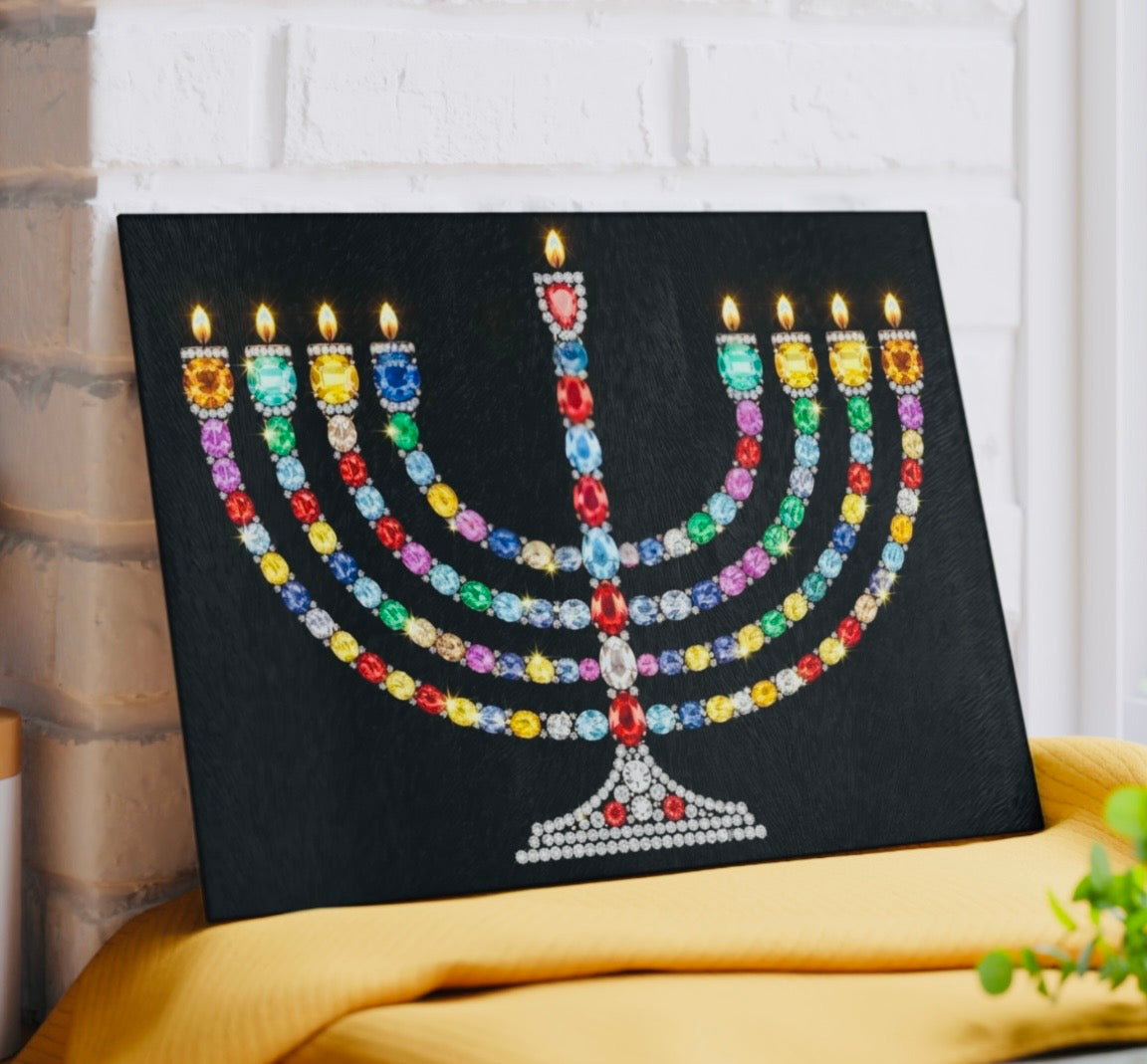 Gem Menorah Judaica Cutting Board Candle Board