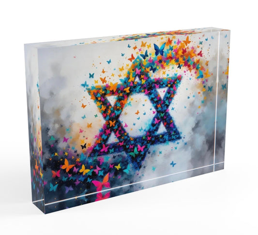 Star Of David Butterfly Art Crystal Block