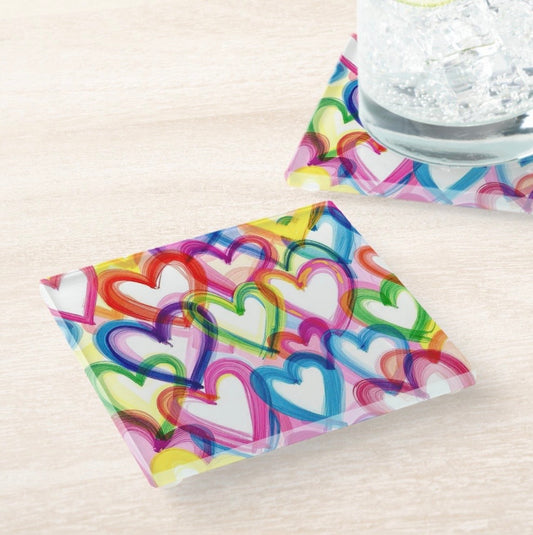 Modern Abstract Colorful Hearts Coaster Set