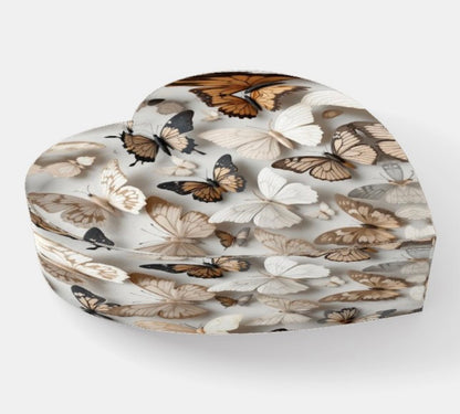 Butterfly Neutrals Crystal Heart Paperweight Table Decor