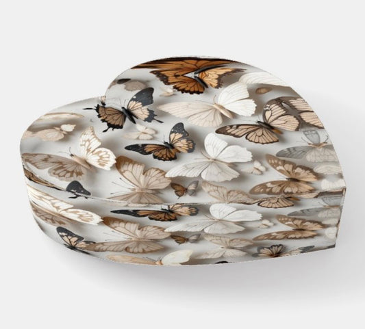 Butterfly Neutrals Crystal Heart Paperweight Table Decor