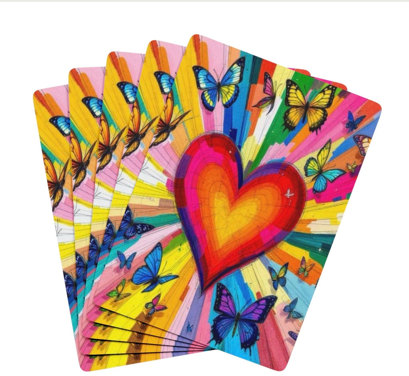 Modern Abstract Heart Butterfly Canasta Deck Of Playing Cards
