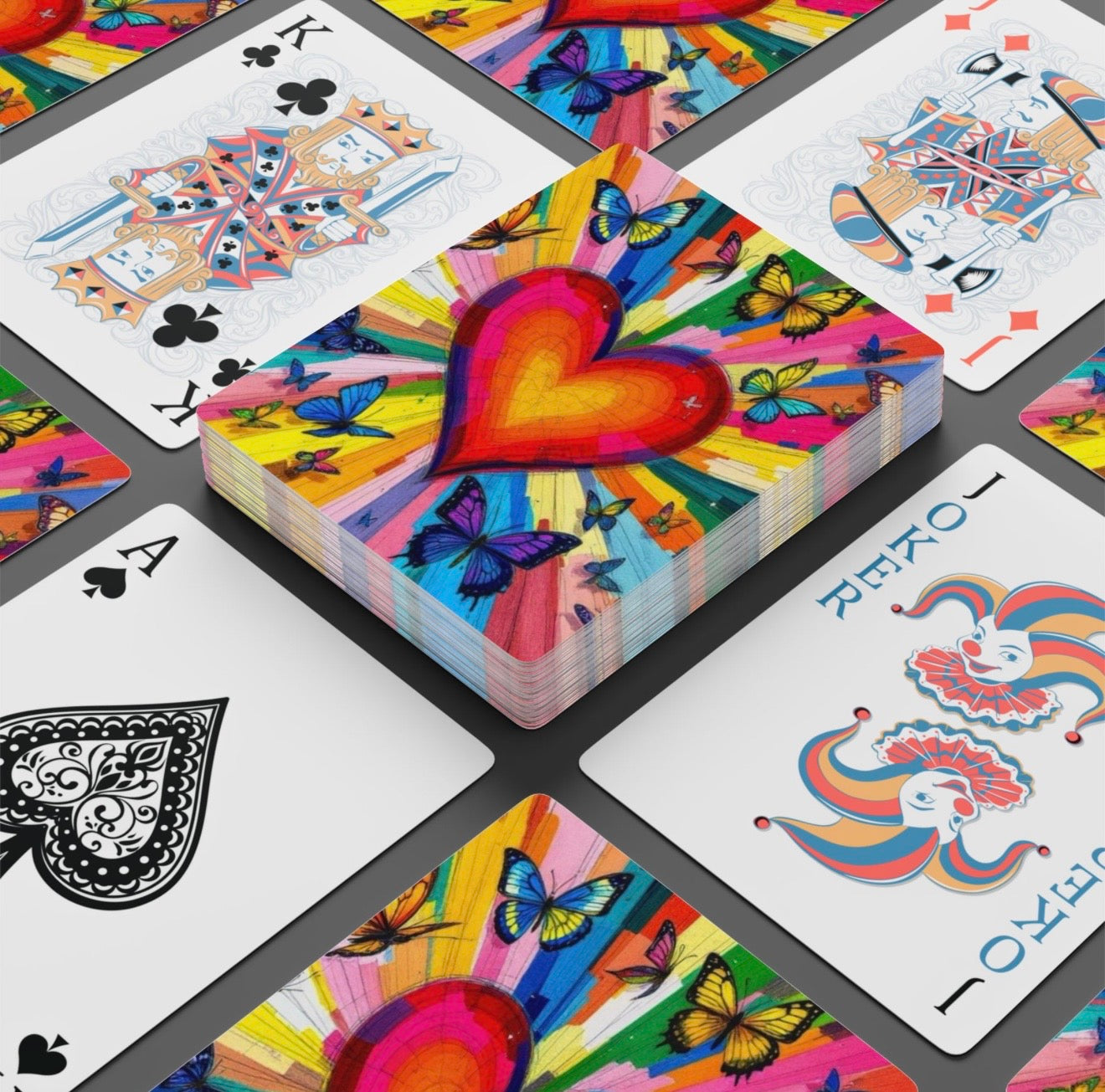 Modern Abstract Heart Butterfly Canasta Deck Of Playing Cards