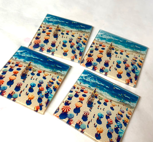 Retro Beach Scene  Coaster Set