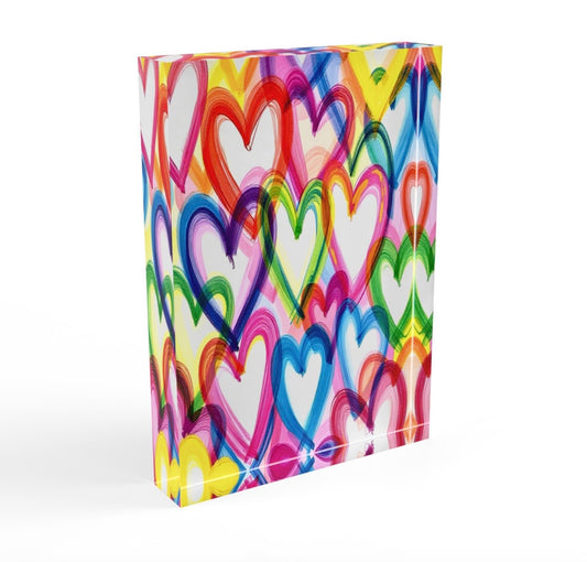 Colorful Graffiti Hearts Crystal Block Table Decor