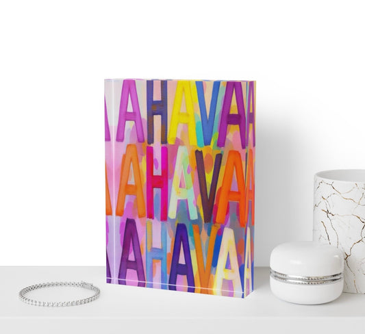 Ahava Art Judaica Love Crystal Block Table Decor