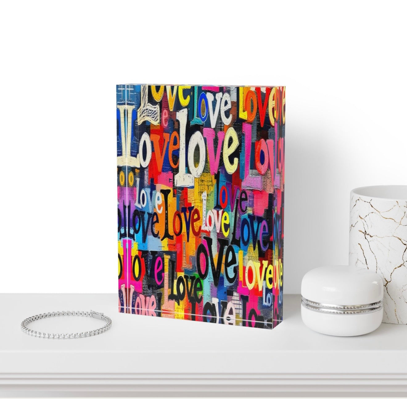 Love Word Collage Crystal Block Table Decor