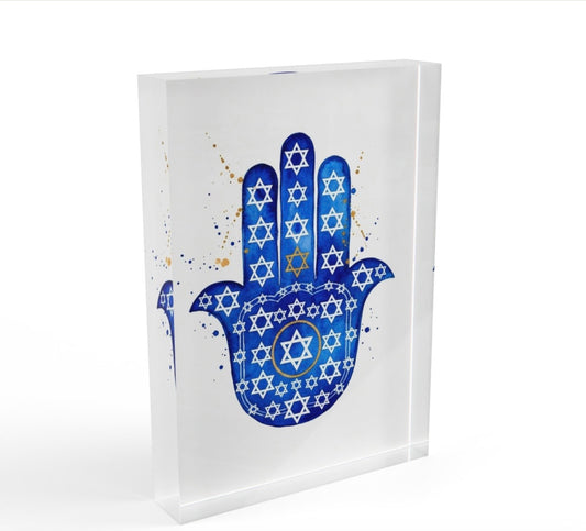 Hamsa Star Of David Judaica Crystal Block Table Decor