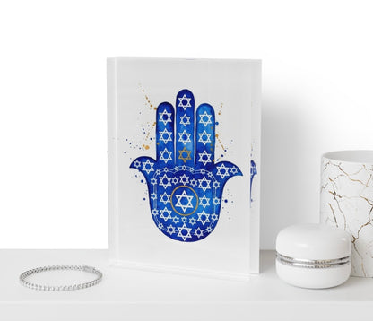 Hamsa Star Of David Judaica Crystal Block Table Decor