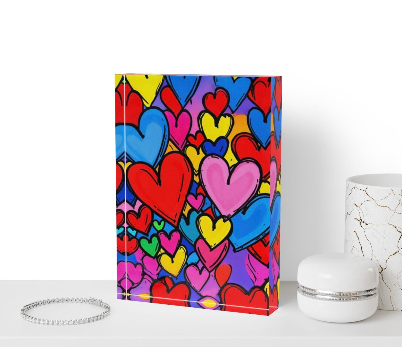 Modern Hearts Crystal Block Table Decor