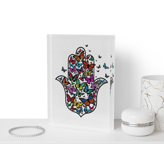 Hamsa Butterfly Crystal Block Table Decor