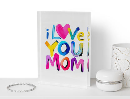 I Love You Mom Crystal Block Table Decor