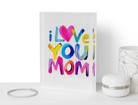 I Love You Mom Crystal Block Table Decor