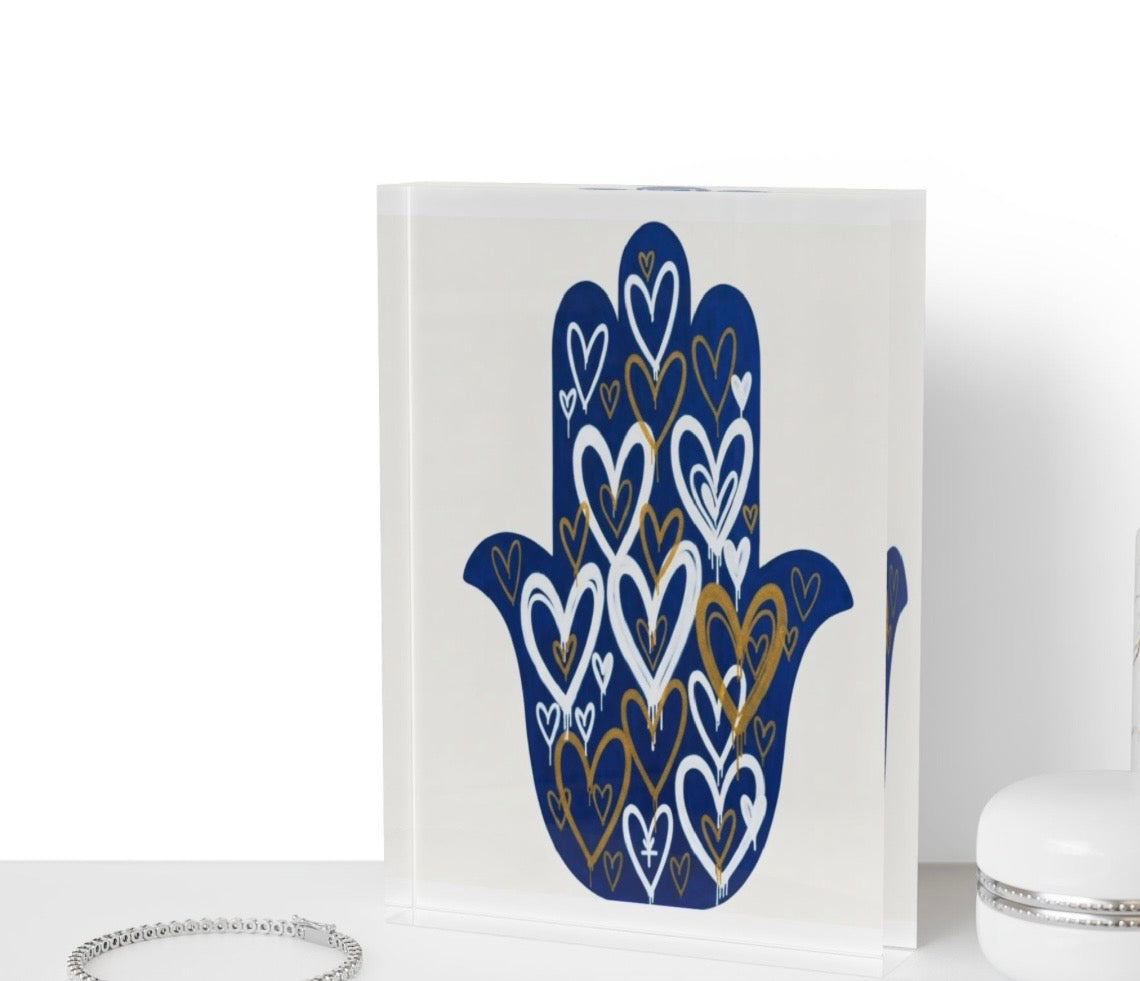Hamsa Graffiti Hearts Crystal Bloc Table Decor