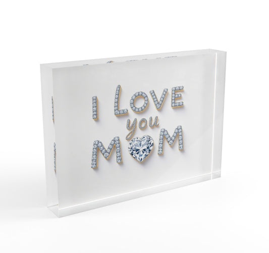 I Love You Mom Crystal Block Table Decor