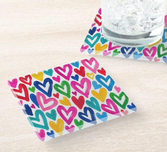 Abstract hearts Glass Coaster Set
