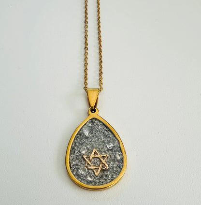 Star of David Semi Precious Stone Gold Necklace