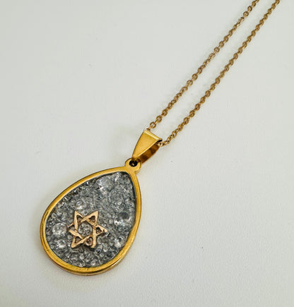 Star of David Semi Precious Stone Gold Necklace