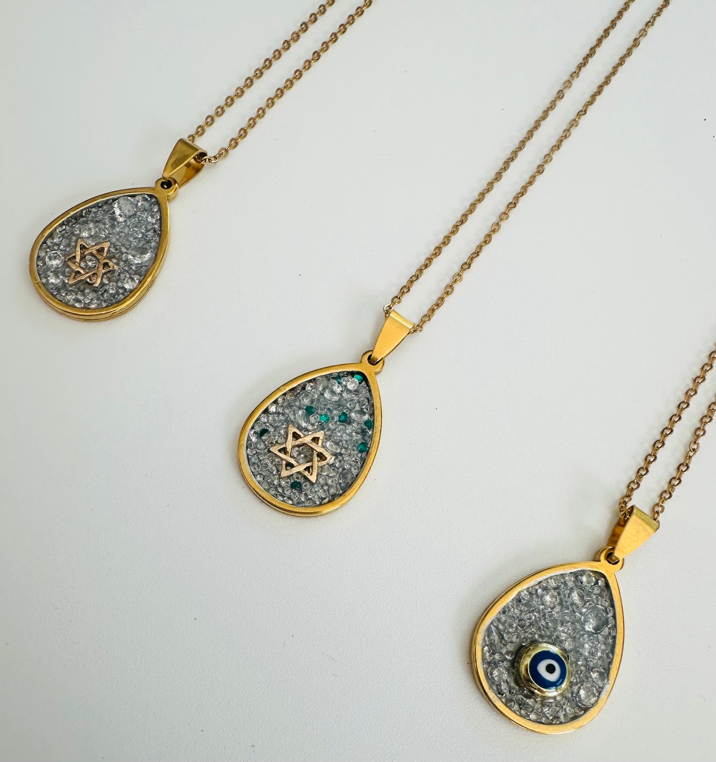 Star Of David Semi Precious Stone Gold Necklace