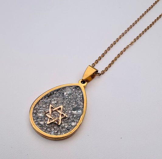 Star of David Semi Precious Stone Gold Necklace