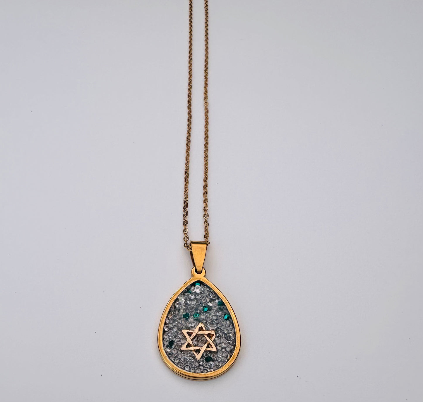 Star Of David Semi Precious Stone Gold Necklace