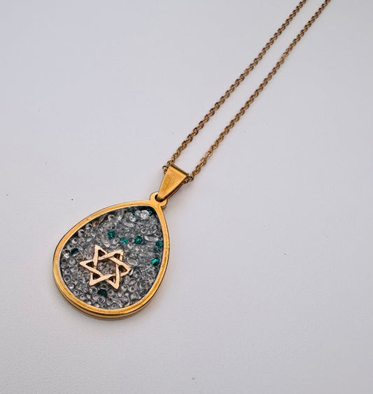 Star Of David Semi Precious Stone Gold Necklace