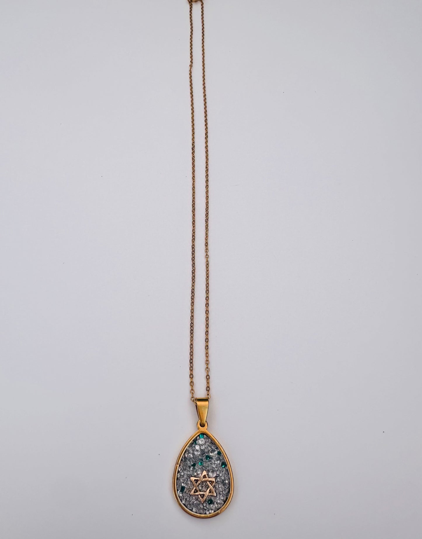 Star Of David Semi Precious Stone Gold Necklace