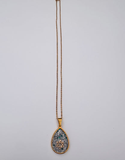 Star Of David Semi Precious Stone Gold Necklace